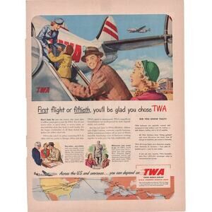 TWA Airline Magazine Advertisement 1950 Color Vintage Travel Trans World Airline